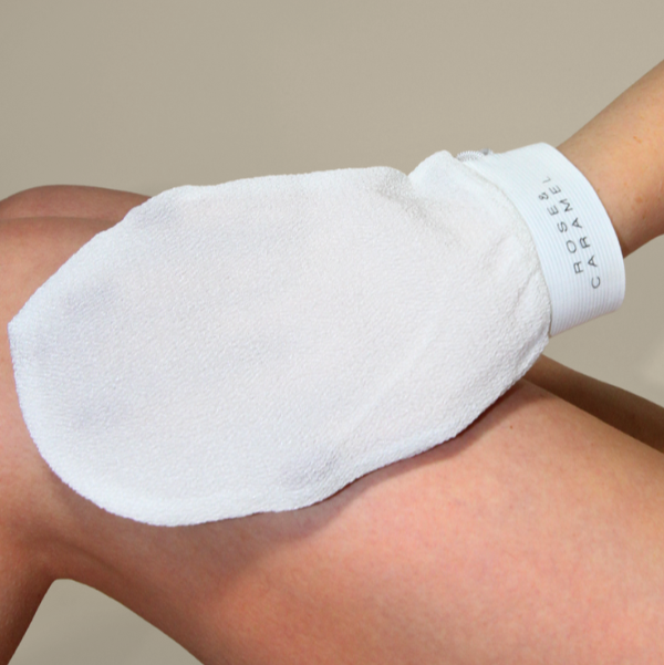 exfoliating body mitt, tan removal mitt, tan removal